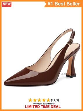 Pointy Toe Slingback Stiletto Heels 3.5 Inch Adjustable Strap Dress Shoes